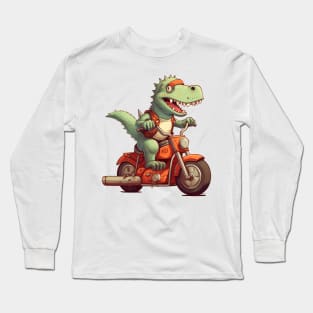 Dino Biker Retro Motorcycle Long Sleeve T-Shirt